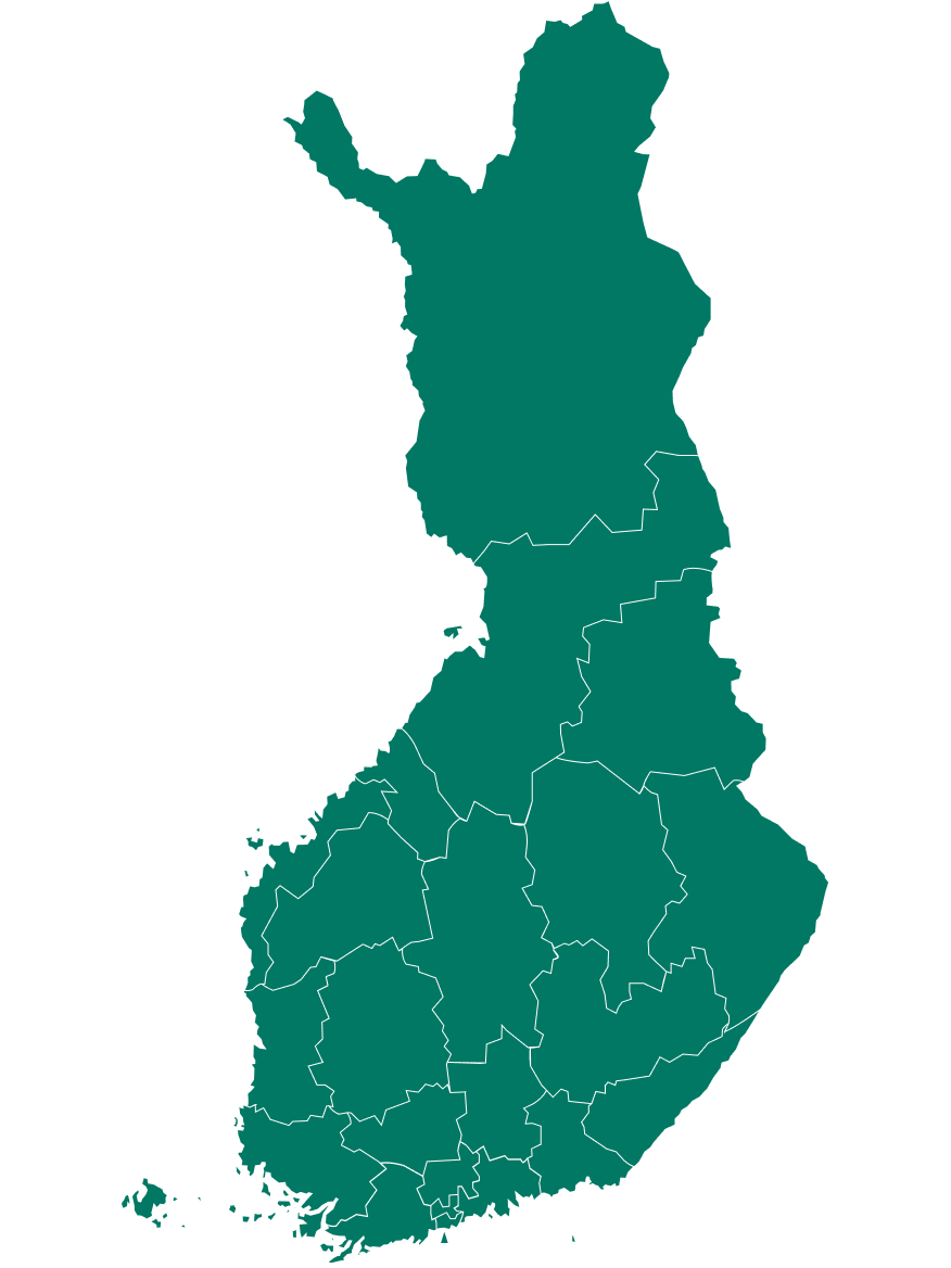 Wellbeing services counties on the map of Finland