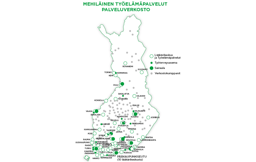 Mehiläisen Työelämäpalvelut verkosto